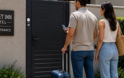 A PhoneTag Intercom at a hotel entrance